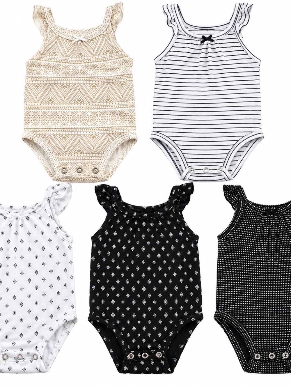Carter's Beige Black White Patterned Baby One-Piece Bodysuit Set